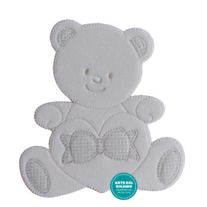 Iron-on Patch - Pearl Gray Teddy Bear with Heart and Ribbon